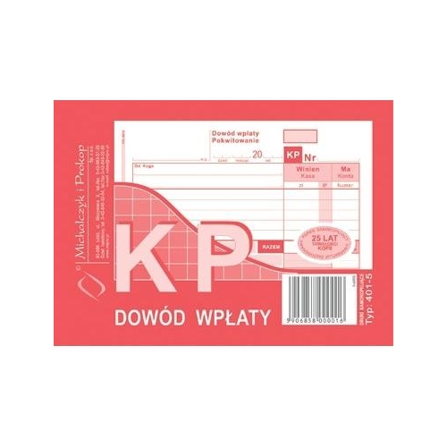 Druk MiP Dowód wpłaty KP 401-5 A6 11408-11884