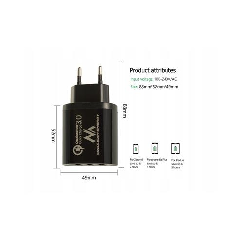 Ładowarka sieciowa Maclean MCE479 B QC 3.0 3xUSB c-27121