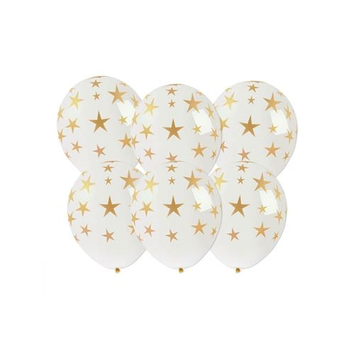 Balony gumowe 28cm 6szt. W złote gwiazdki
