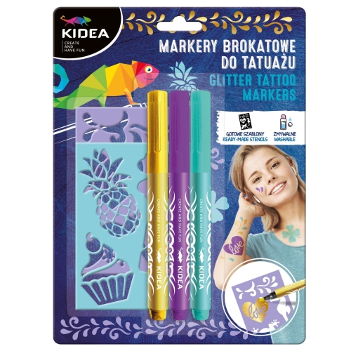 Markery do tatuażu Kidea 3 kolory +szablony fiolet