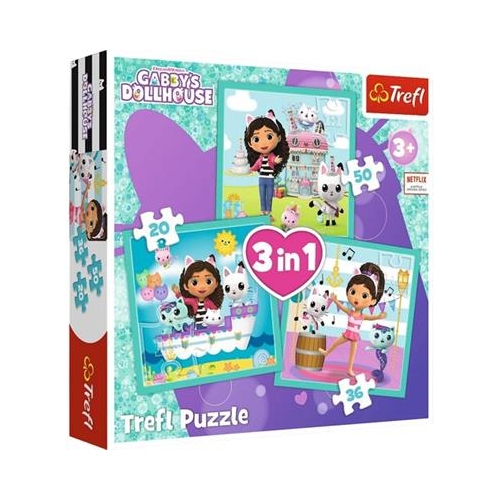 Puzzle TREFL 3w1 Koci Domek Gabi - Aktywności