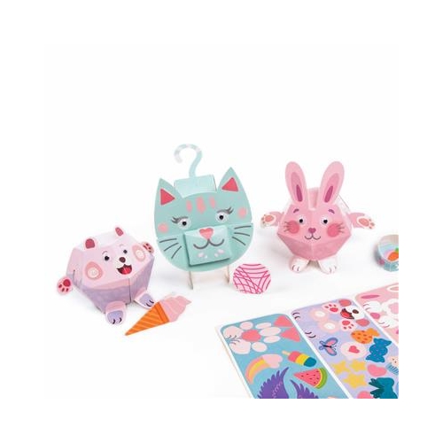 Figurki 3D z naklejkami Zwierzaki różowe Kidea -37347