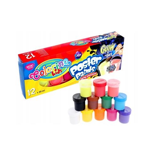 Farby plakatowe Colorino 12 kol świecące w ciemnoś