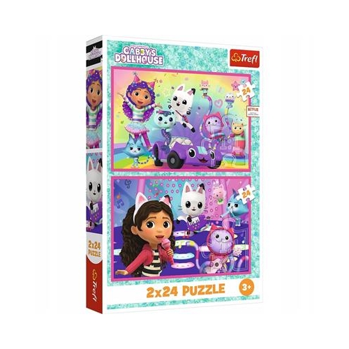 Puzzle TREFL 2x 24 Zabawy z Gabi Koci domek Gabi