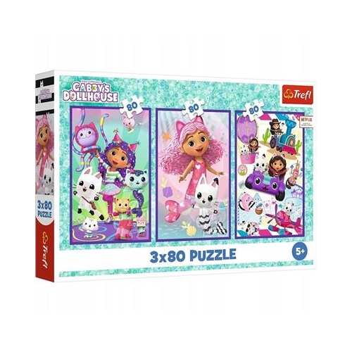 Puzzle TREFL 3x 80 Koci domek Gabi
