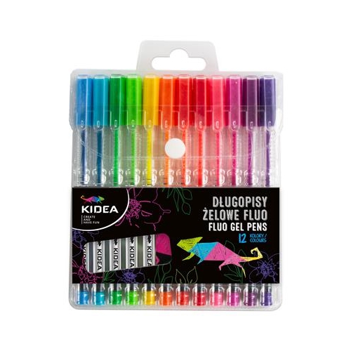 Długopisy żelowe Kidea 12 kolorów fluo neon