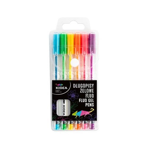 Długopisy żelowe Kidea 6 kolorów fluo neon