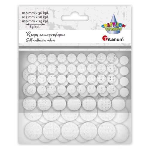 Rzepy samoprzylepne okrągłe 69szt MIX białe-38730