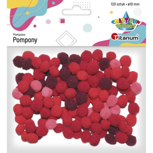 Pompony poliestrowe 10mm 120szt Mix czerwony