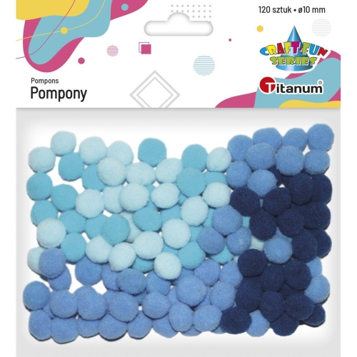 Pompony poliestrowe 10mm 120szt Mix niebieski