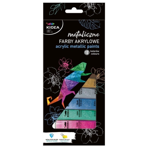 Farby akrylowe Kidea 12 kolorów metalicznych x12ml