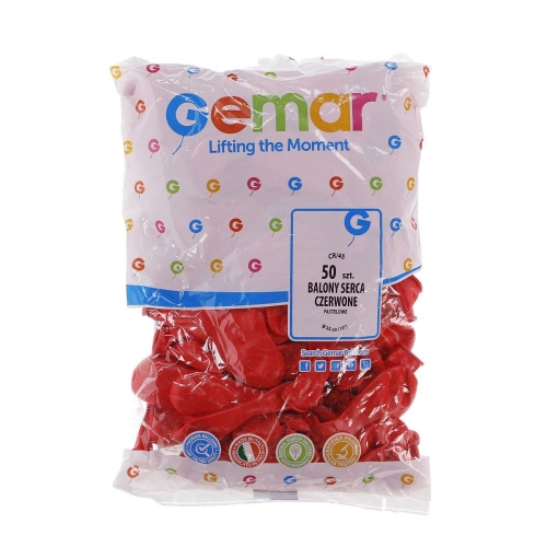Balony gumowe Gemar 25cm 50szt Serca czerwone-39732