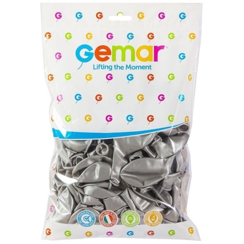 Balony gumowe Gemar 26cm 100szt Srebrne metaliczne