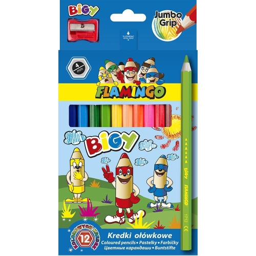 Kredki sześciokątne Flamingo Bigy Jumbo 12 kolorów