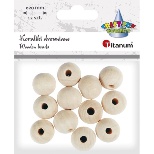 Koraliki  drewniane Titanum 20mm 12szt Naturalne