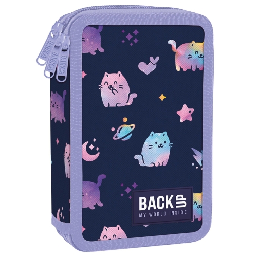Piórnik potrójny BackUp z wyposażeniem Violet Cats