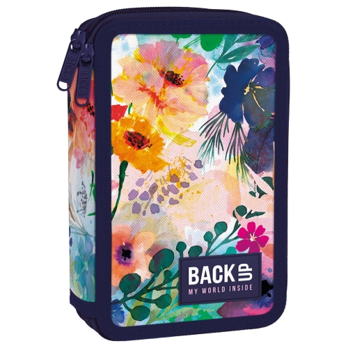 Piórnik podwójny BackUp Akwarelowe kwiaty