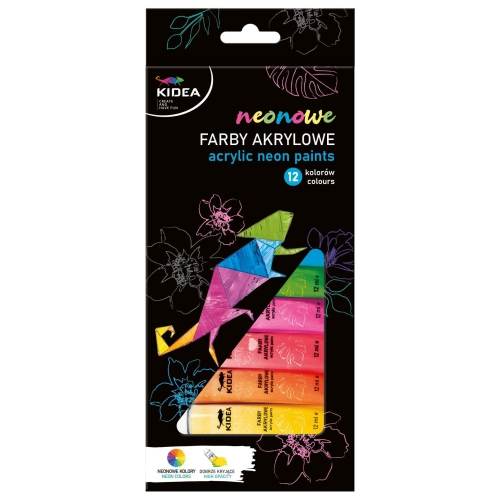 Farby akrylowe Kidea 12 kolorów neonowych x12ml
