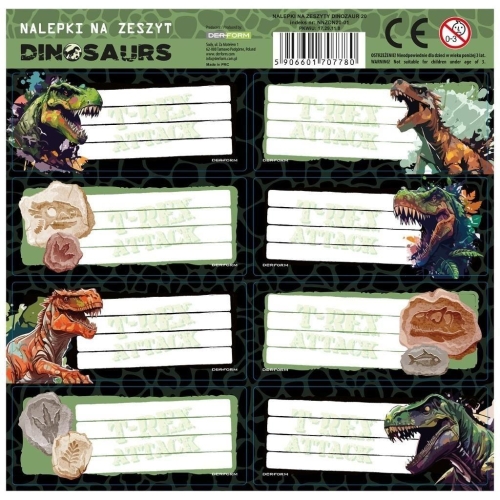 Naklejka na zeszyt Kidea Dinozaury 1 arkusz
