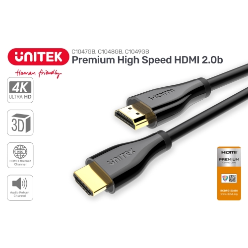 Kabel HDMI Unitek M/M v2.0 4K 1,5m czarny Premium-40746